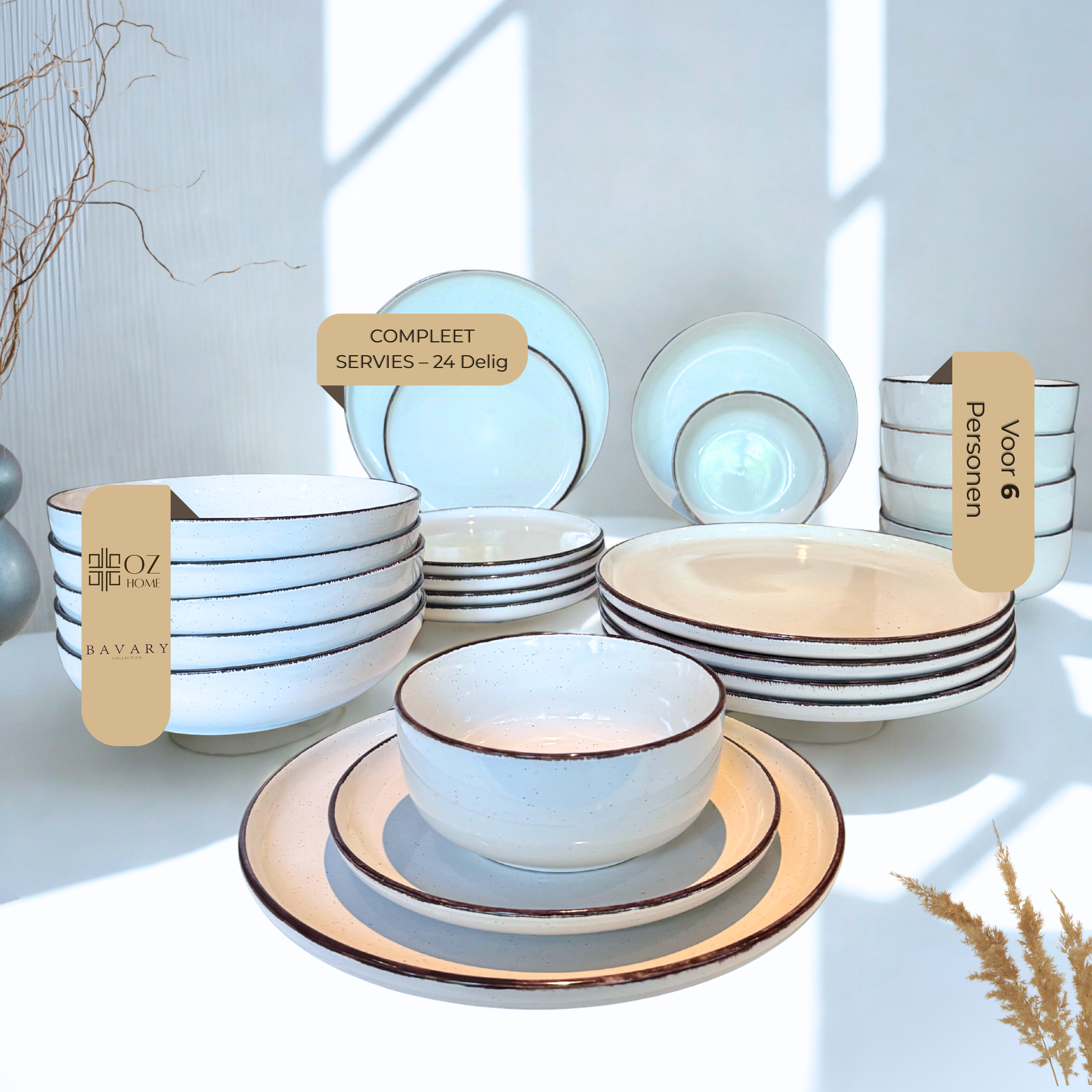 BAVARY 24-DELIG KERAMISCH LIGHT BEIGE SERVISSET